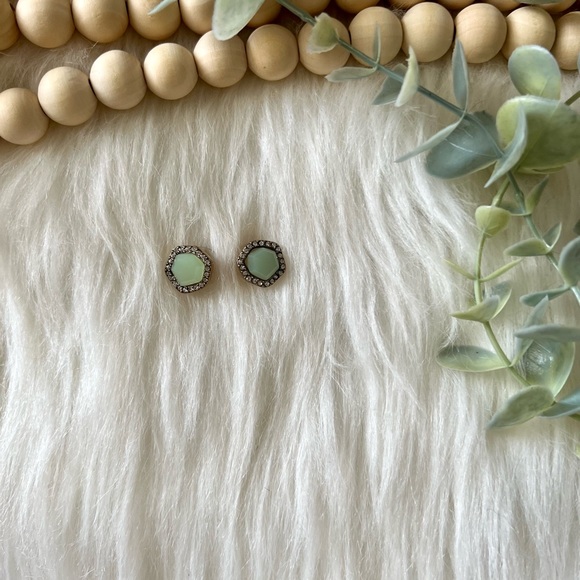 NWT Gold Plated Jade Studs with Rhinestone Setting - Picture 4 of 10